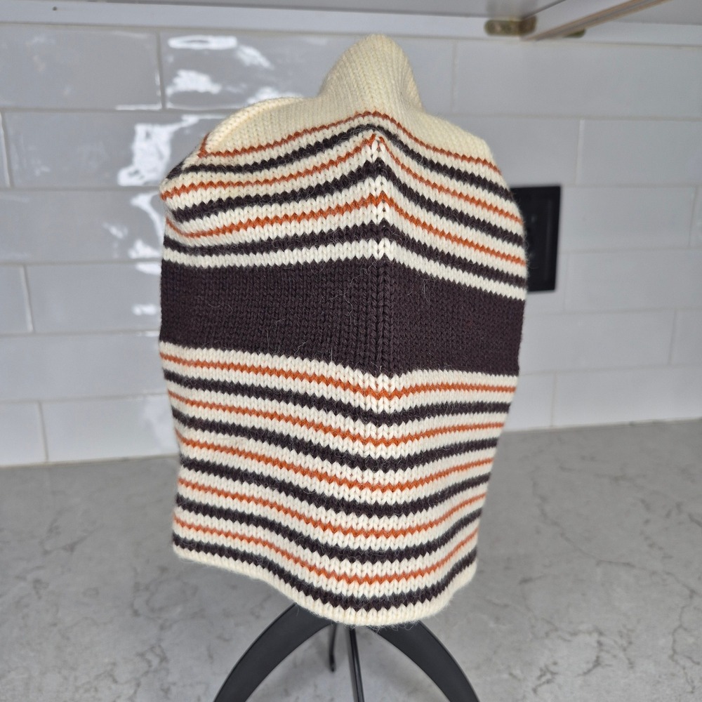Gordini Vintage Style 100% Wool Striped Beanie Cream Brown Orange